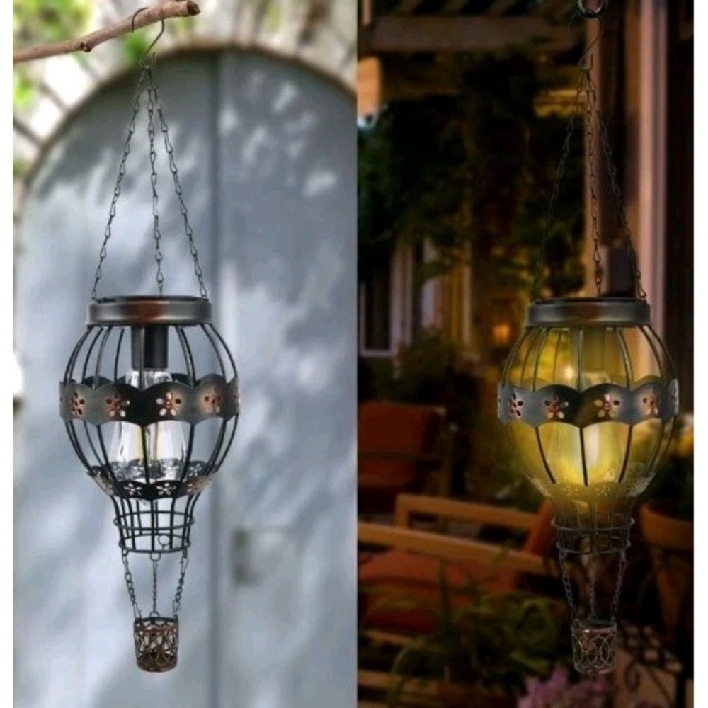 2Pk Outdoor Solar Lanterns Metal Edison Bulbs Garden Pathway Yard Lights